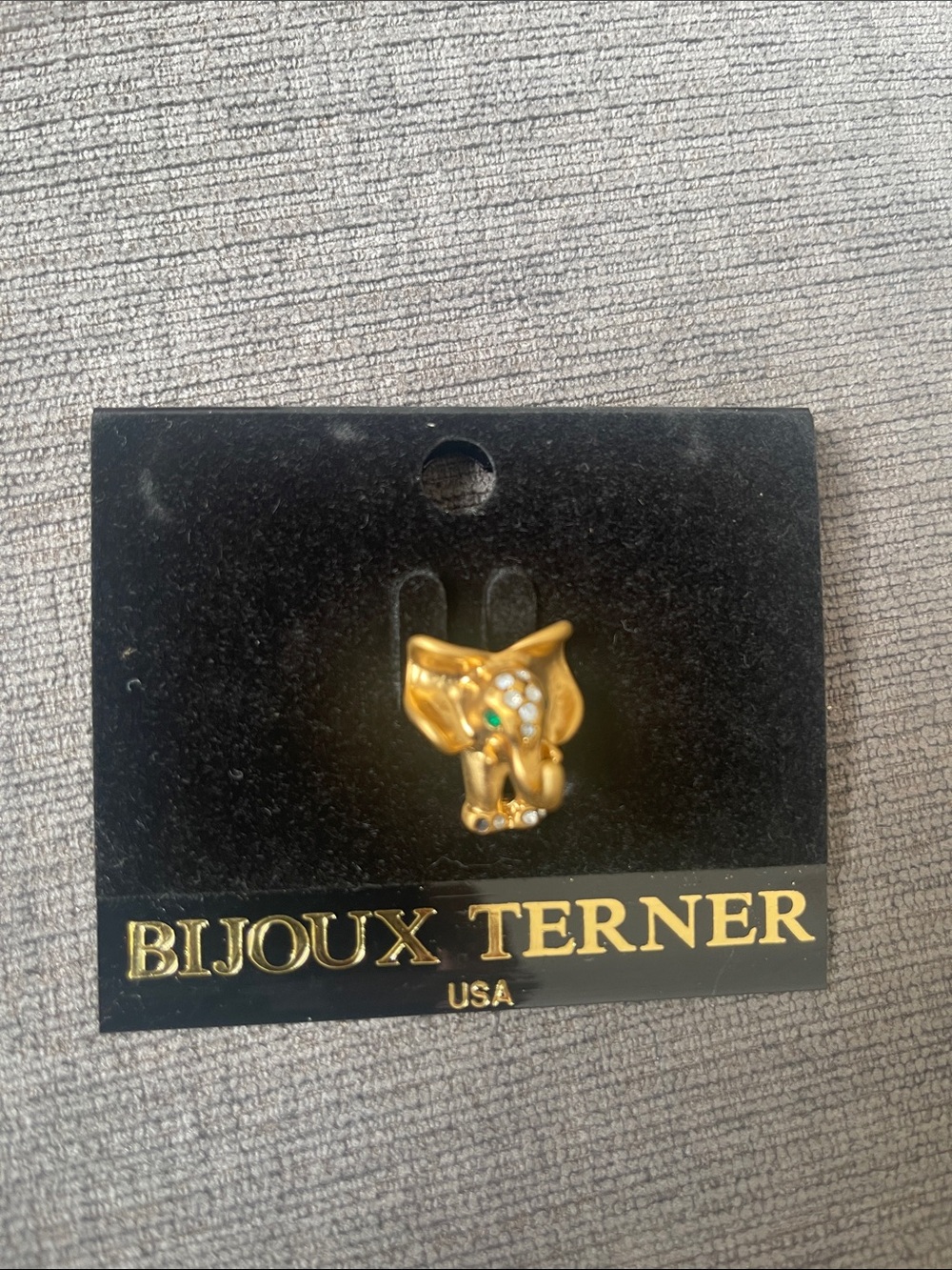 Bijoux Terner Gold Elephant Pin with Clear and Green Accents